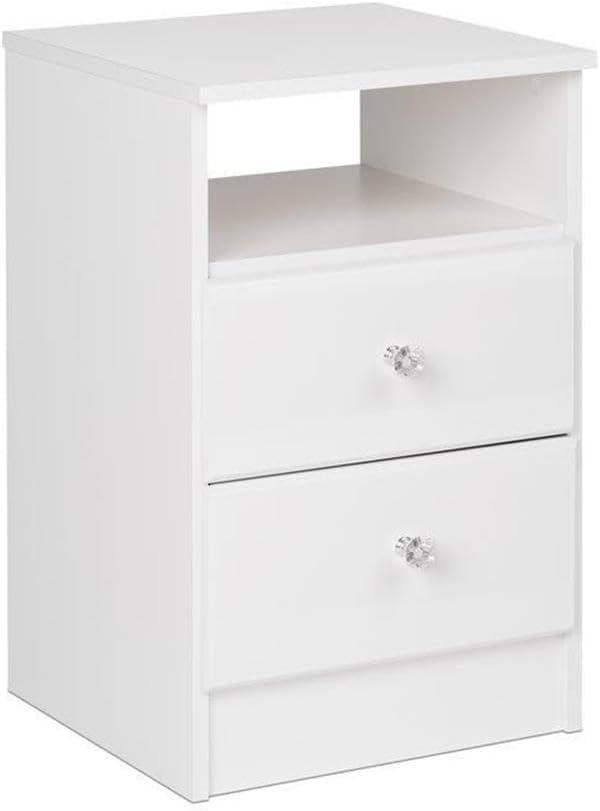 Astrid 2 Drawer Nightstand with Crystal Knobs White - Prepac: Modern Style, Open Shelf Storage