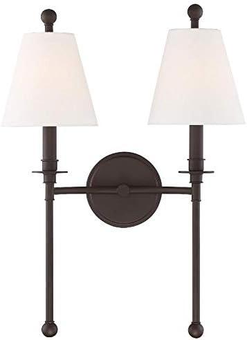 Dark Bronze 2-Light Sconce with White Silk Shades