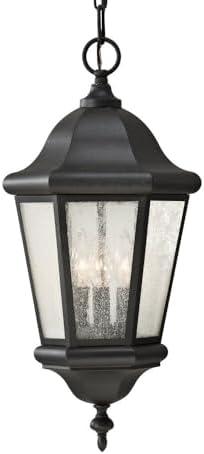 Martinsville Black 3-Light Outdoor Pendant Lantern with Clear Seeded Glass