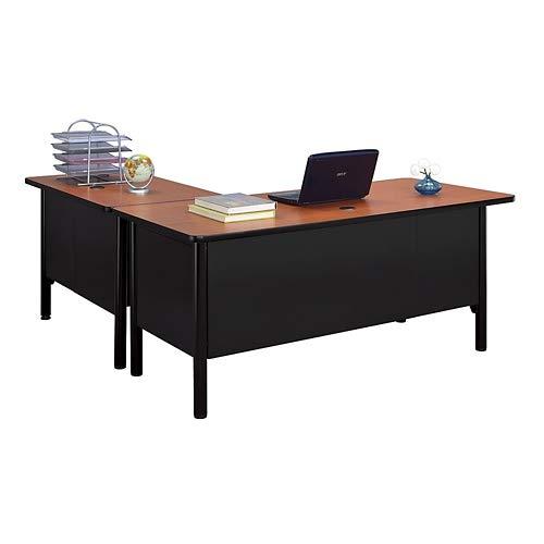 Cherry and Black L-Shaped Executive Office Desk with Lockable Drawers