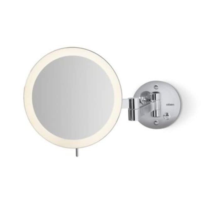 Chrome Wall-Mounted LED Magnifying Mirror with Selectable Light Temperature