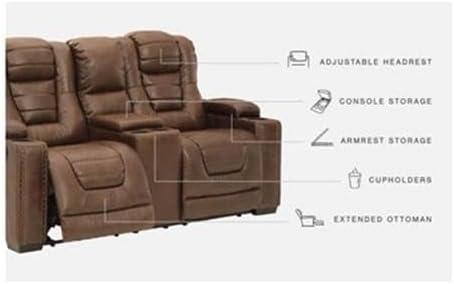 Ashley Furniture Owner's Box Faux Leather Power Reclining Loveseat in Dark Brown