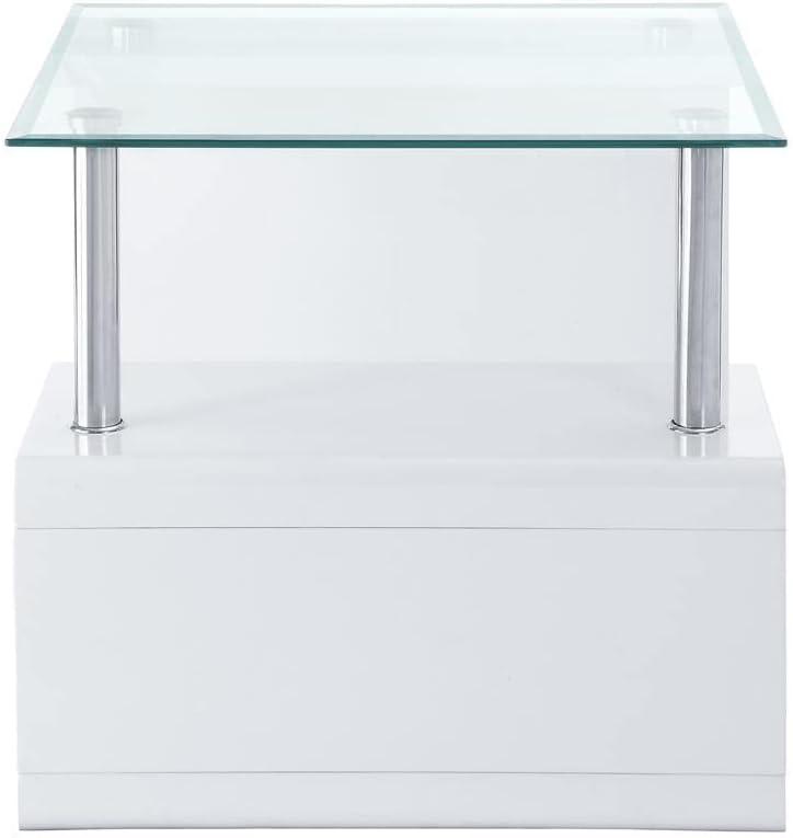 24" Nevaeh High Gloss Finish Accent Table Clear Glass/White - Acme Furniture