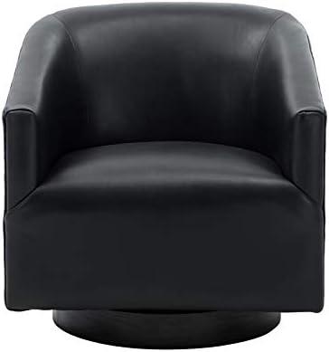 Comfort Pointe Gaven Wood Base Swivel Accent Chair Midnight Blue: Durable Faux Leather, 360° Swivel, No-Sag Springs