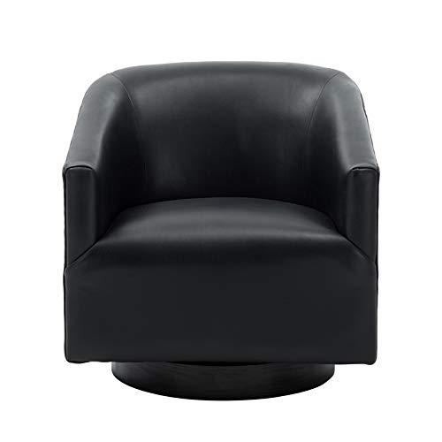 Comfort Pointe Gaven Wood Base Swivel Accent Chair Midnight Blue: Durable Faux Leather, 360° Swivel, No-Sag Springs