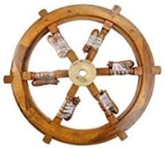 24" Dark Rosewood and Brass Nautical Ship Wheel Decor