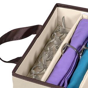 Windowed Flatware Storage Chest, 5 Compartment Storage with Serving Utensil Pouch, Canvas with Brown Trim