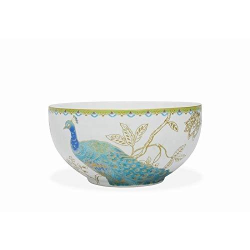 222 Fifth Peacock Garden Porcelain 16pc Dinnerware Set White: Round Dish Set, Service for 4, Bird Pattern, Dishwasher-Safe