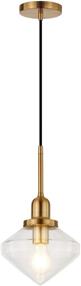 Evelyn&Zoe 8" Brass Metal/Glass Pendant