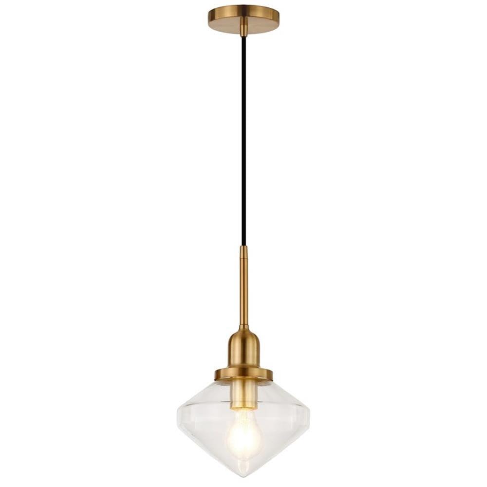 Evelyn&Zoe 8" Brass Metal/Glass Pendant