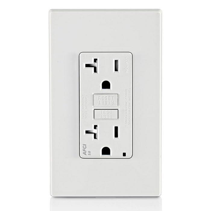 Leviton AFCI Outlet, 20 Amp, Self Test, Tamper-Resistant with LED Indicator Light, Protection from Electrical Fires, AFTR2-W, White