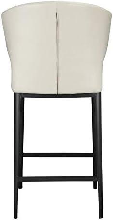 Beige Faux Leather and Metal Contemporary Counter Stool