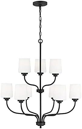 Windom Midnight Black 9-Light Incandescent Chandelier with Etched Opal Glass