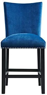 Set of 2 Celine Velvet Counter Height Barstools Blue: Nailhead Trim, Rubberwood Legs - Picket House Furnishings