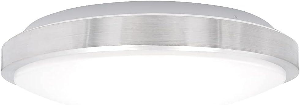 Maxxima 14 in. LED Round Flush Mount Ceiling Light Fixture, Brushed Aluminum Trim, Dimmable, 3000K Warm White, 1600 Lumens