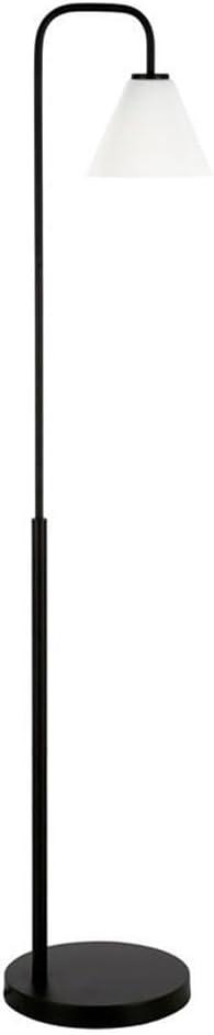 Evelyn&Zoe Henderson Arc Floor Lamp with Glass Shade, Brass/White Milk