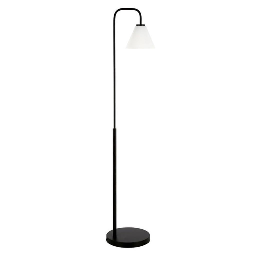 Evelyn&Zoe Henderson Arc Floor Lamp with Glass Shade, Brass/White Milk