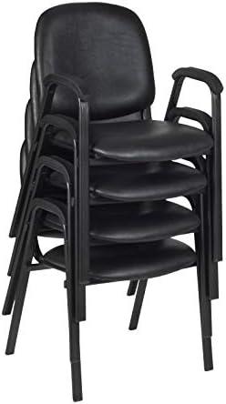 Regency Ace Vinyl Guest Stacking Chair with Arms (4 pack)- Midnight Black