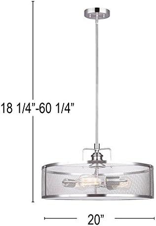 CANARM LTD ICH626A03BN20 Beckett 3 Bulb Rod Chandelier, Brushed Nickel with Metal Mesh Shade, 3 Light