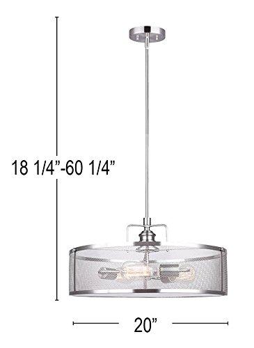 CANARM LTD ICH626A03BN20 Beckett 3 Bulb Rod Chandelier, Brushed Nickel with Metal Mesh Shade, 3 Light
