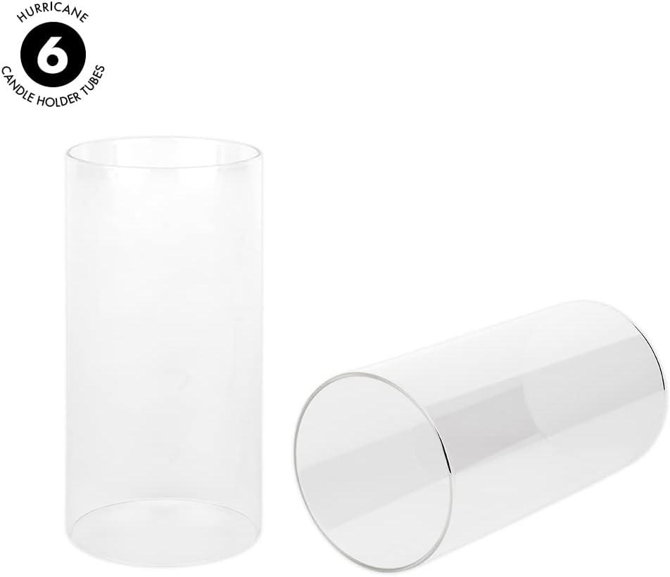 Koyal Wholesale 4" x 8" Glass Hurricane Candle Holder Shades - Chimney Glass Tube Covers for Taper & Pillar Candles, 6pk