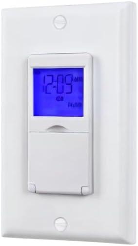 BN-LINK 7 Day Programmable In-Wall Timer Switch for Lights, fans and Motors , Single Pole and 3 Way Both Use, Blue Backlight, Neutral Wire Required, White