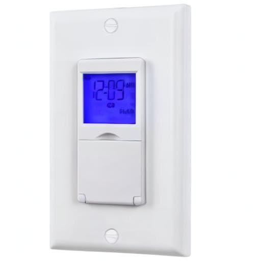 BN-LINK 7 Day Programmable In-Wall Timer Switch for Lights, fans and Motors , Single Pole and 3 Way Both Use, Blue Backlight, Neutral Wire Required, White
