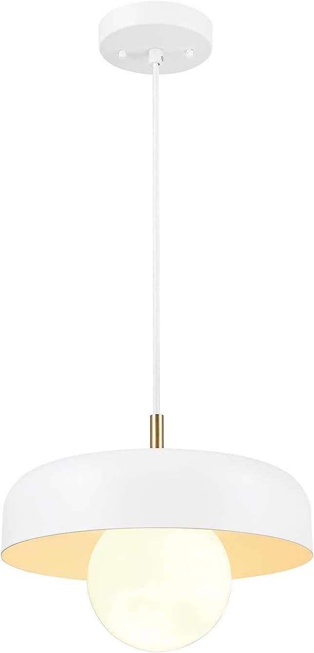 Adjustable Matte White Metal Pendant with Brass Accents