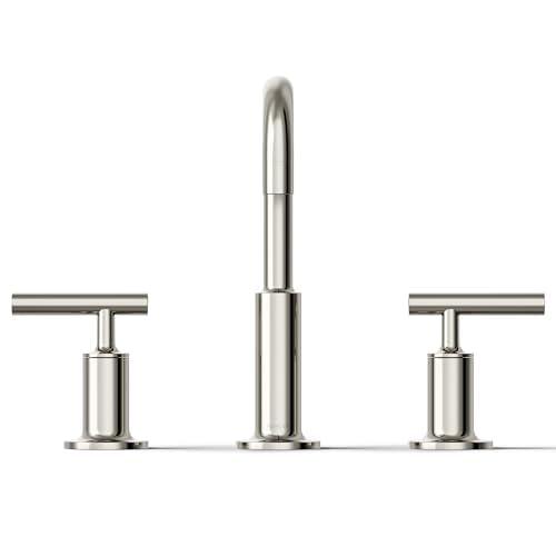 Purist® Widespread Faucet with Drain Assembly Low Lever Handles and Low Gooseneck Spout