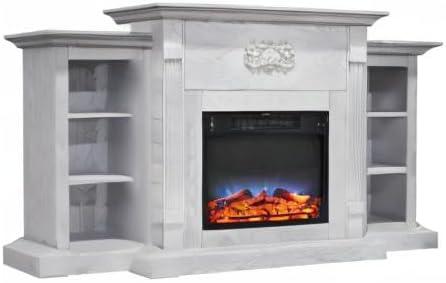 Cambridge Sanoma 72'' Electric Multi-Color LED Fireplace with Charred Log Insert | For Rooms up to 210 Sq.Ft | Remote | Walnut Mantel | Adjustable Heat Settings | Storage | Timer