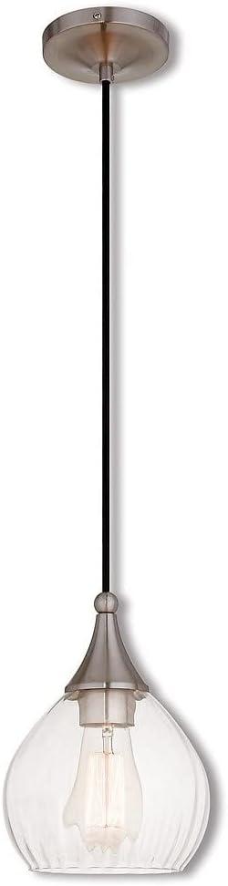 Livex Lighting 7" 1-Light Clear Glass & Metal Single Pendant in Brushed Nickel