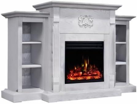 Cambridge Sanoma 72'' Electric Fireplace with Enhanced Charred Log Insert | Multi-Color Flame | For Rooms up to 210 Sq.Ft | Remote | Slate Blue Mantel | Adjustable Heat Settings