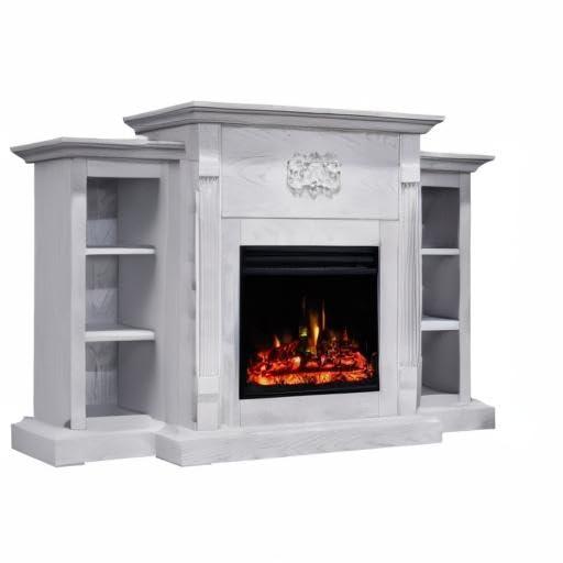 Cambridge Sanoma 72'' Electric Fireplace with Enhanced Charred Log Insert | Multi-Color Flame | For Rooms up to 210 Sq.Ft | Remote | Slate Blue Mantel | Adjustable Heat Settings