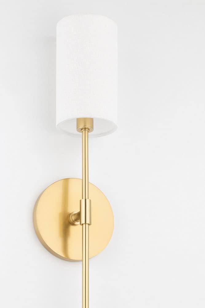 Elegant Aged Brass Outdoor Dimmable Wall Sconce with White Linen Shade