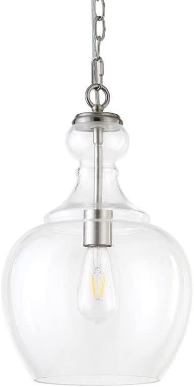 Evelyn&Zoe 11" Brushed Nickel Finish Metal/Glass Pendant