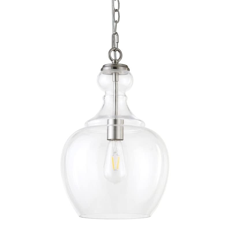 Evelyn&Zoe 11" Brushed Nickel Finish Metal/Glass Pendant