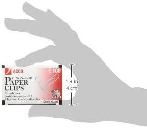 ACCO Paper Clips, #1, Nonskid, Silver, 100 Clips/Box, 10 Boxes/Pack