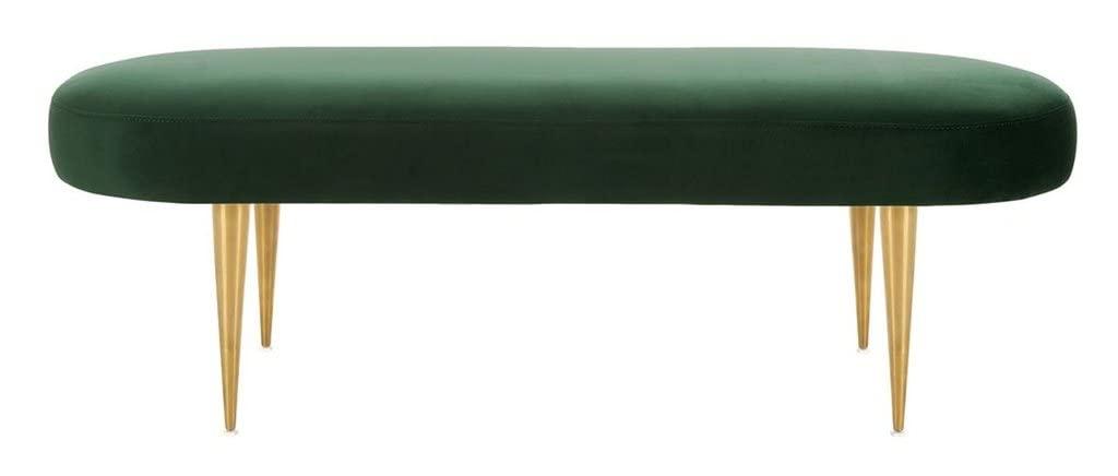SAFAVIEH Couture Corinne Oval Solid Velvet Contemporary Bench, Olive Green