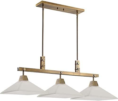 Uttermost Brass Steel Linear Pendant Chandelier 43 3/4" Wide Modern Frosted Glass 3-Light for Kitchen Island Dining Living Room