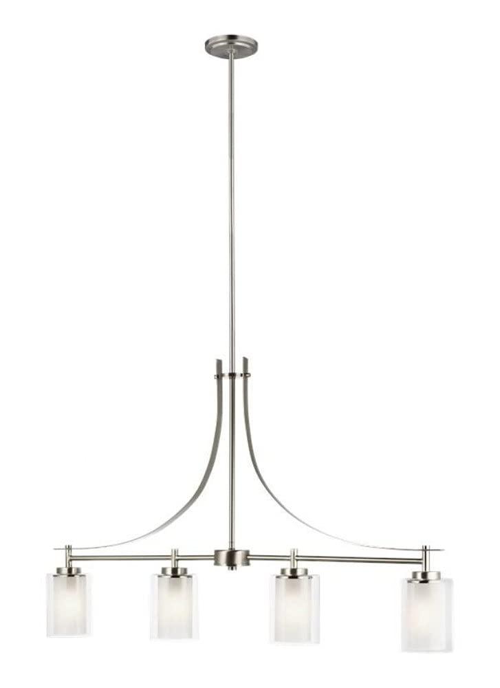 Elmwood Park 4-Light Brushed Nickel Hanging Dining Room Island Pendant with Satin Etched Glass Shades