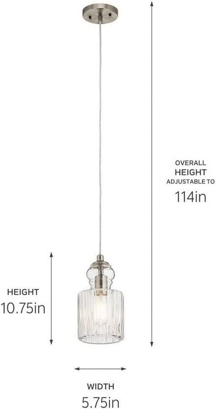 Riviera 10.75" 1 Light Pendant with Clear Ribbed Glass in Brushed Nickel