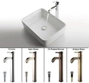 Ceramic Rectangular Vessel Bathroom Sink with Faucet