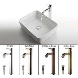 Ceramic Rectangular Vessel Bathroom Sink with Faucet