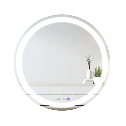 Round Lighted LED Bathroom and Vanity Mirror 28 inch with Anti Fog, Wall Mounted, Dimmer Touch Sensors by Fab Glass and Mirror