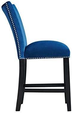 Set of 2 Celine Velvet Counter Height Barstools Blue: Nailhead Trim, Rubberwood Legs - Picket House Furnishings