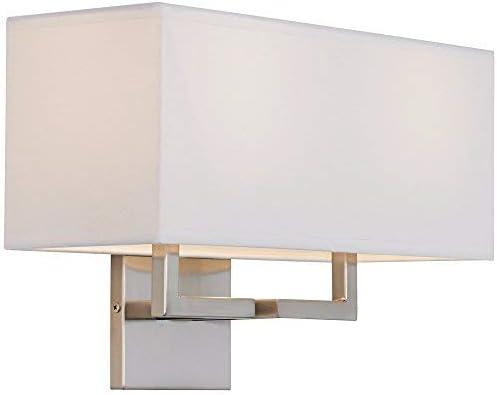 Brushed Nickel 2-Light Wall Sconce with White Fabric Shade