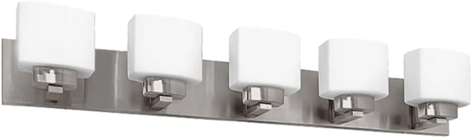 Design House 589507 Dove Creek Vanity Light Dimmable with Frosted Glass for Above Bathroom Mirror, Satin Nickel, 5-Light