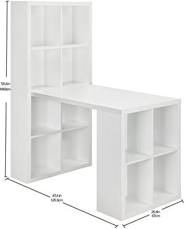 White Engineered Wood Contemporary Office Desk with Storage Cubbies