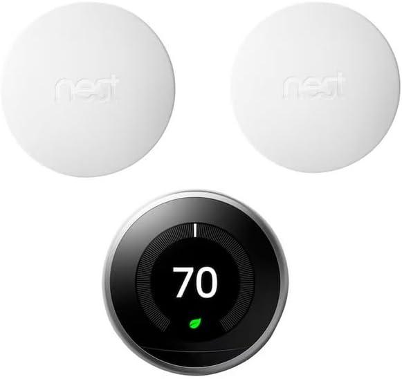 Google BH1252-US Nest Learning Thermostat - Smart Wi-Fi Thermostat Stainless Steel and Nest Temperature Sensor 2 Pack