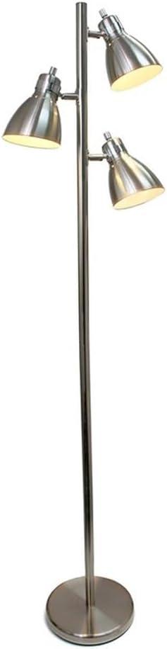 Simple Designs Metal 3-Light Tree Floor Lamp, Brushed Nickel Finish
